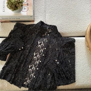 Lulu's Black Lace Top with White Accents
